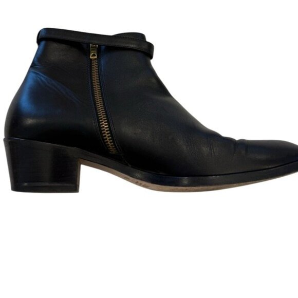 J Crew Womens Size 9.5 Bootie Heeled Italian Leather Black Side Zip With Buckle - Picture 5 of 11